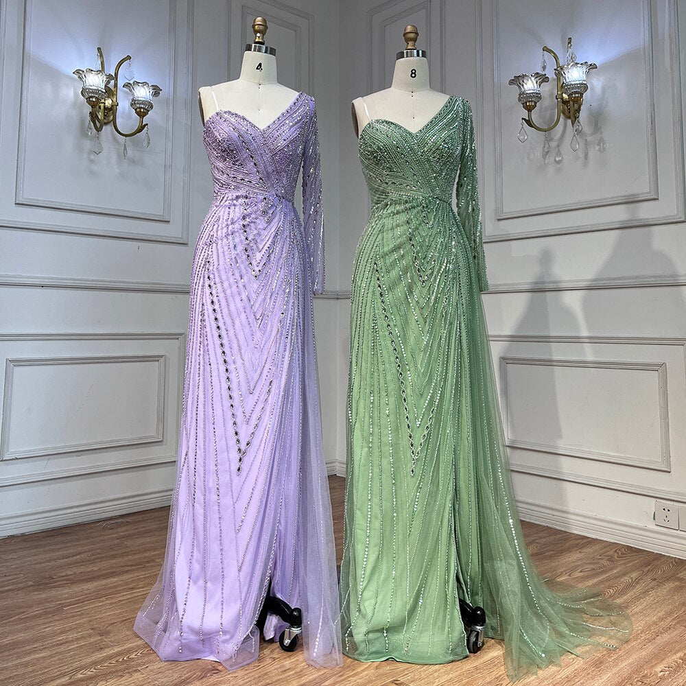 Vestido de noche árabe con un hombro al descubierto, corte sirena, menta, con cuentas, para mujer, para boda, fiesta, 2025, LA71859 
