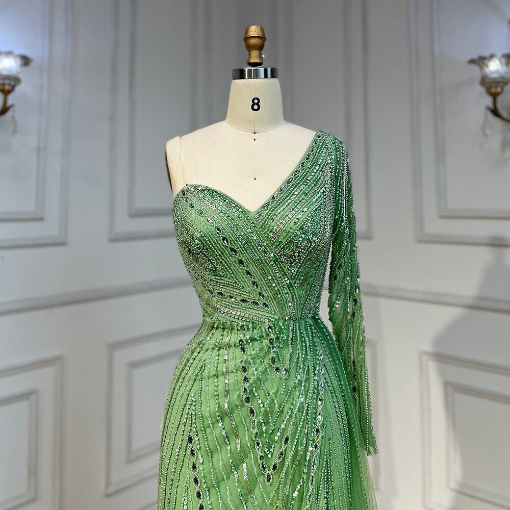 Sexy Eine Schulter Split Mint Mermaid Perlen Arabisch Abendkleider Kleider Für Frau Hochzeit Party 2025 LA71859 