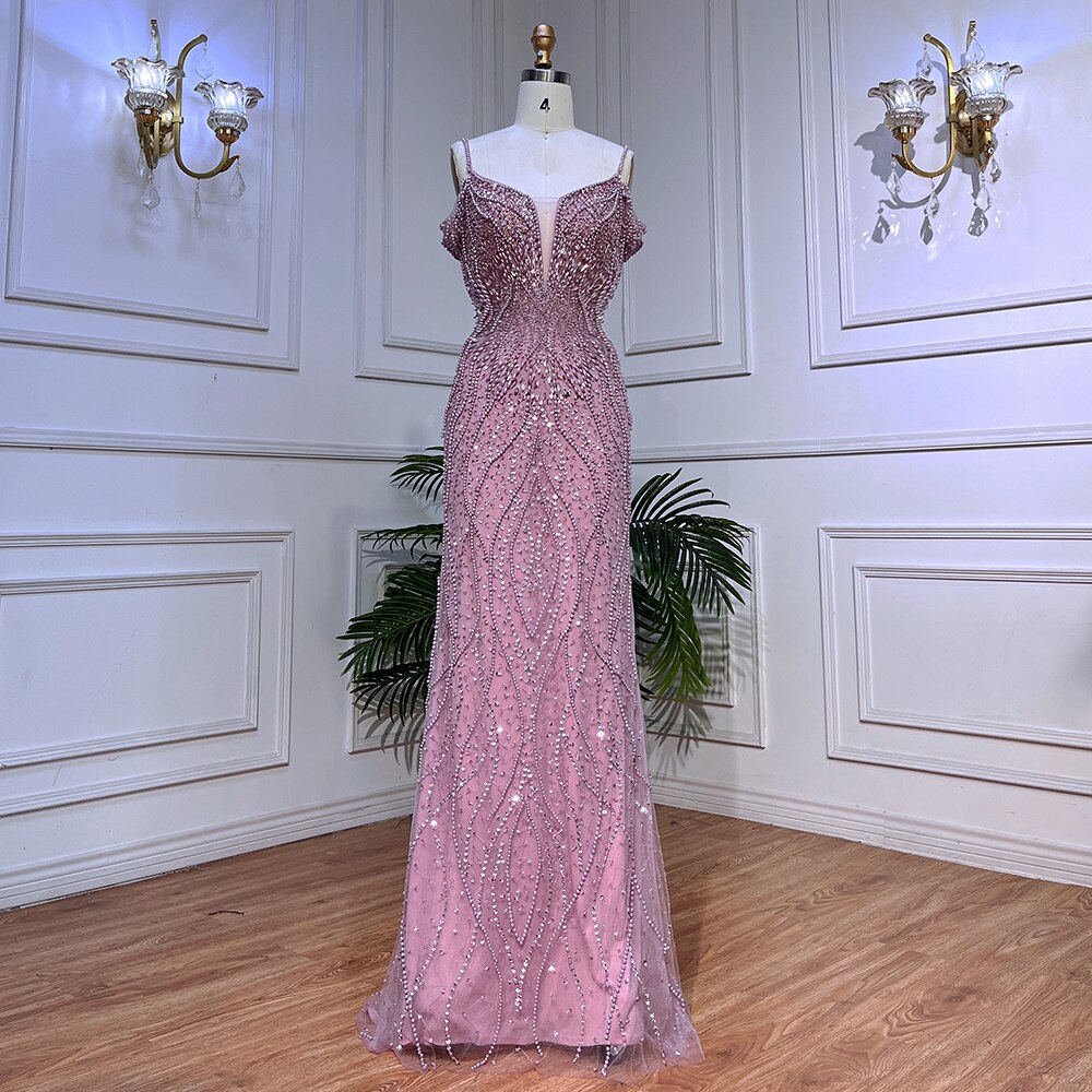 Vestidos de fiesta sexys rosas largos y brillantes con cuentas y hombros descubiertos para cumpleaños de niña 2025 para mujer, fiesta de bodas LA72020 