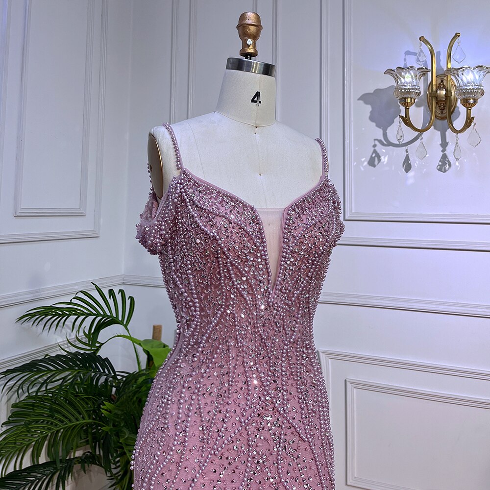 Vestidos de fiesta sexys rosas largos y brillantes con cuentas y hombros descubiertos para cumpleaños de niña 2025 para mujer, fiesta de bodas LA72020 