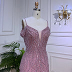 Vestidos de fiesta sexys rosas largos y brillantes con cuentas y hombros descubiertos para cumpleaños de niña 2025 para mujer, fiesta de bodas LA72020 