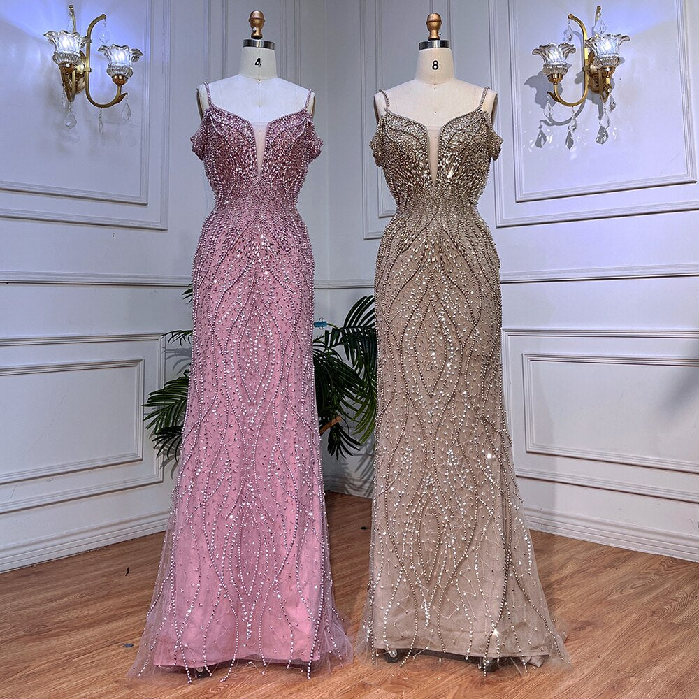 Vestidos de fiesta sexys rosas largos y brillantes con cuentas y hombros descubiertos para cumpleaños de niña 2025 para mujer, fiesta de bodas LA72020 