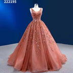Sexy Ärmelloses V-Ausschnitt Orange Appliques Perlen Lace Up Brautkleider Hochzeitskleid 2025 High-End Custom Made HM222195 