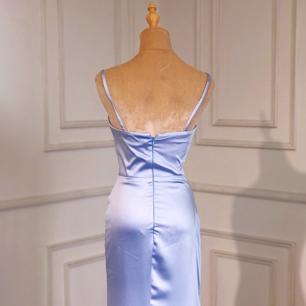 Sexy Spaghetti-Trägern Blue Mermaid Elegante Backless Satin Arabische Abendkleider Kleider 2025 Für Frauen Party LA71738 