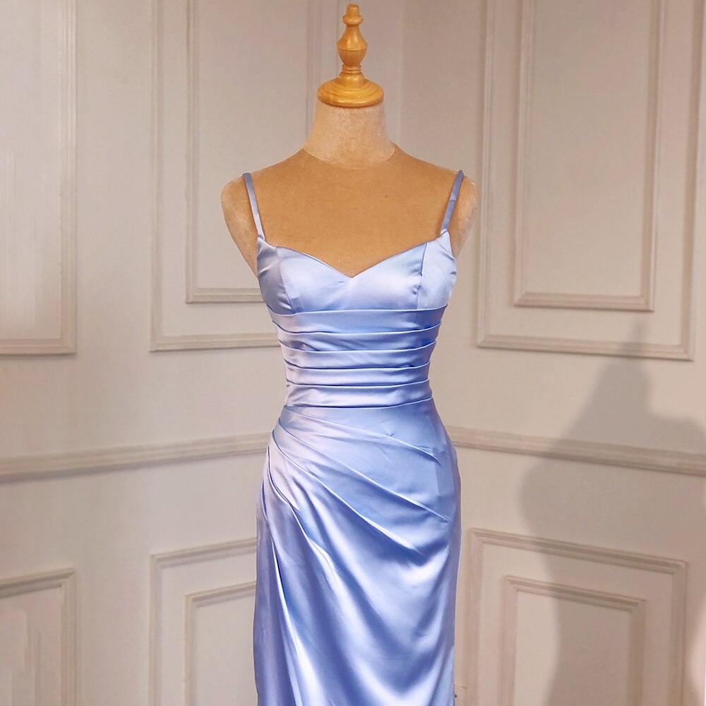 Sexy Spaghetti-Trägern Blue Mermaid Elegante Backless Satin Arabische Abendkleider Kleider 2025 Für Frauen Party LA71738 