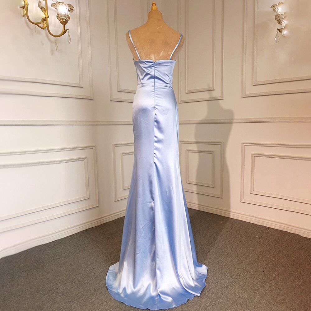 Sexy Spaghetti-Trägern Blue Mermaid Elegante Backless Satin Arabische Abendkleider Kleider 2025 Für Frauen Party LA71738 