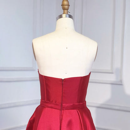 Sexy Trägerloses Rotes A-Linie Rückenfreies Satin Arabisch Dubai Abendkleider Kleider 2025 Für Frauen Party LA71737 