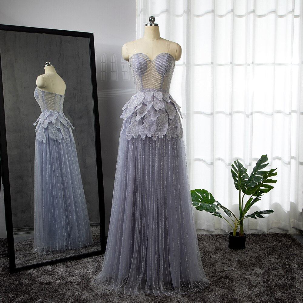 Sexy Schatz Trägerlosen Silber EINE Linie Luxus Kristall Abendkleider Kleider 2025 Für Frauen Hochzeit Party LA71647 