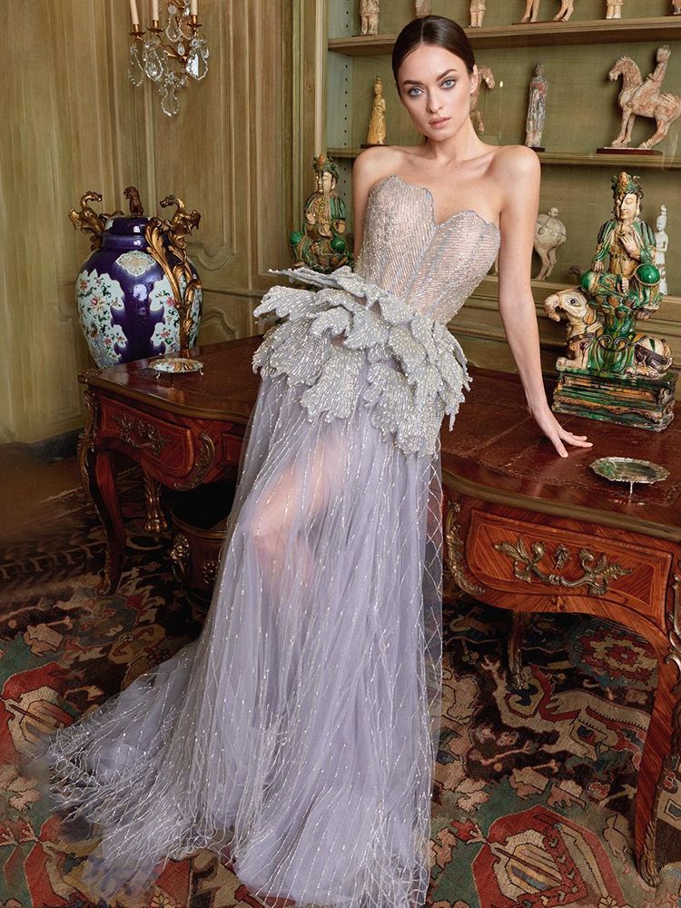Sexy Schatz Trägerlosen Silber EINE Linie Luxus Kristall Abendkleider Kleider 2025 Für Frauen Hochzeit Party LA71647 