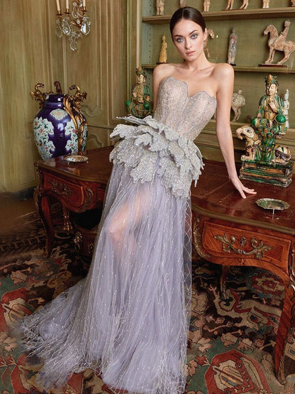 Sexy Schatz Trägerlosen Silber EINE Linie Luxus Kristall Abendkleider Kleider 2025 Für Frauen Hochzeit Party LA71647 