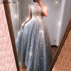 Verkauf Silber A-Line Sparkle Abendkleider Gonws 2025 Perlen Sexy Für Frauen Hochzeit Party LA70722 
