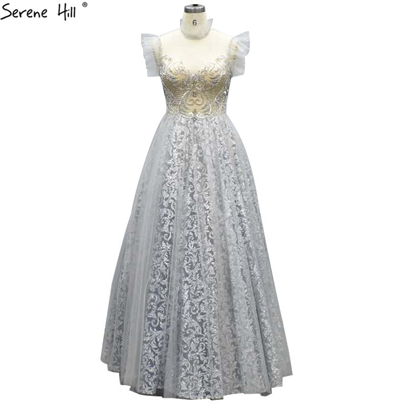 Verkauf Silber A-Line Sparkle Abendkleider Gonws 2025 Perlen Sexy Für Frauen Hochzeit Party LA70722 