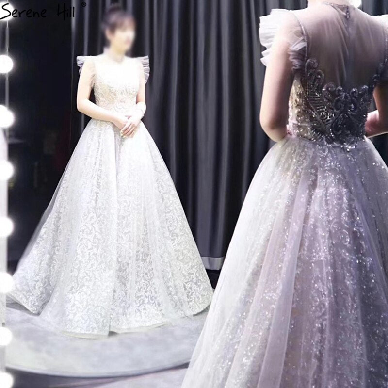 Verkauf Silber A-Line Sparkle Abendkleider Gonws 2025 Perlen Sexy Für Frauen Hochzeit Party LA70722 