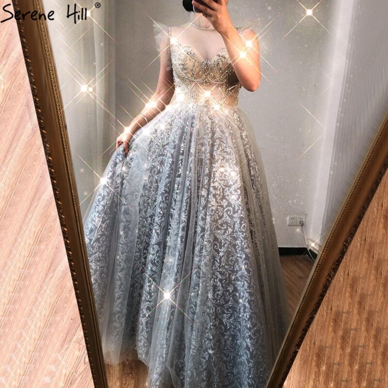 Verkauf Silber A-Line Sparkle Abendkleider Gonws 2025 Perlen Sexy Für Frauen Hochzeit Party LA70722 