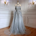 Silber Blau A-Linie Sexy Cape-Ärmel Perlen Luxus Abendkleider Kleider Für Frauen Arabisch Party 2025 LA71828 
