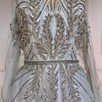 Silber Blau A-Linie Sexy Cape-Ärmel Perlen Luxus Abendkleider Kleider Für Frauen Arabisch Party 2025 LA71828 