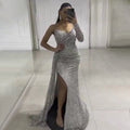 Silber Luxus Eine Schulter Abendkleider Kleider 2025 Perlen Elegante Meerjungfrau Für Frauen Party LA71662 