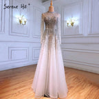 Vestidos de noche sexys de lujo plateados, corte A, con cuentas y cristales, con cordones, para mujer, fiesta, LA71227 