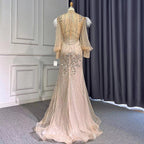 Silver Mermaid Elegant Avond Jurken 2025 Volledige Mouwen Luxe Veren Kralen Voor Vrouwen Party LA71036A