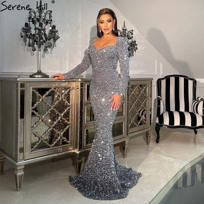Silber Meerjungfrau Luxus Abendkleider Kleider 2025 Keine Split Elegante Für Frauen Party LA71390 