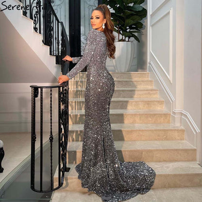 Silber Meerjungfrau Luxus Abendkleider Kleider 2025 Keine Split Elegante Für Frauen Party LA71390 