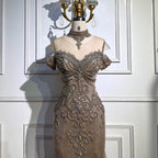 Vestidos de noche de lujo con corte sirena plateados y cuentas de perlas, elegantes para mujer, para fiesta de bodas LA71870 