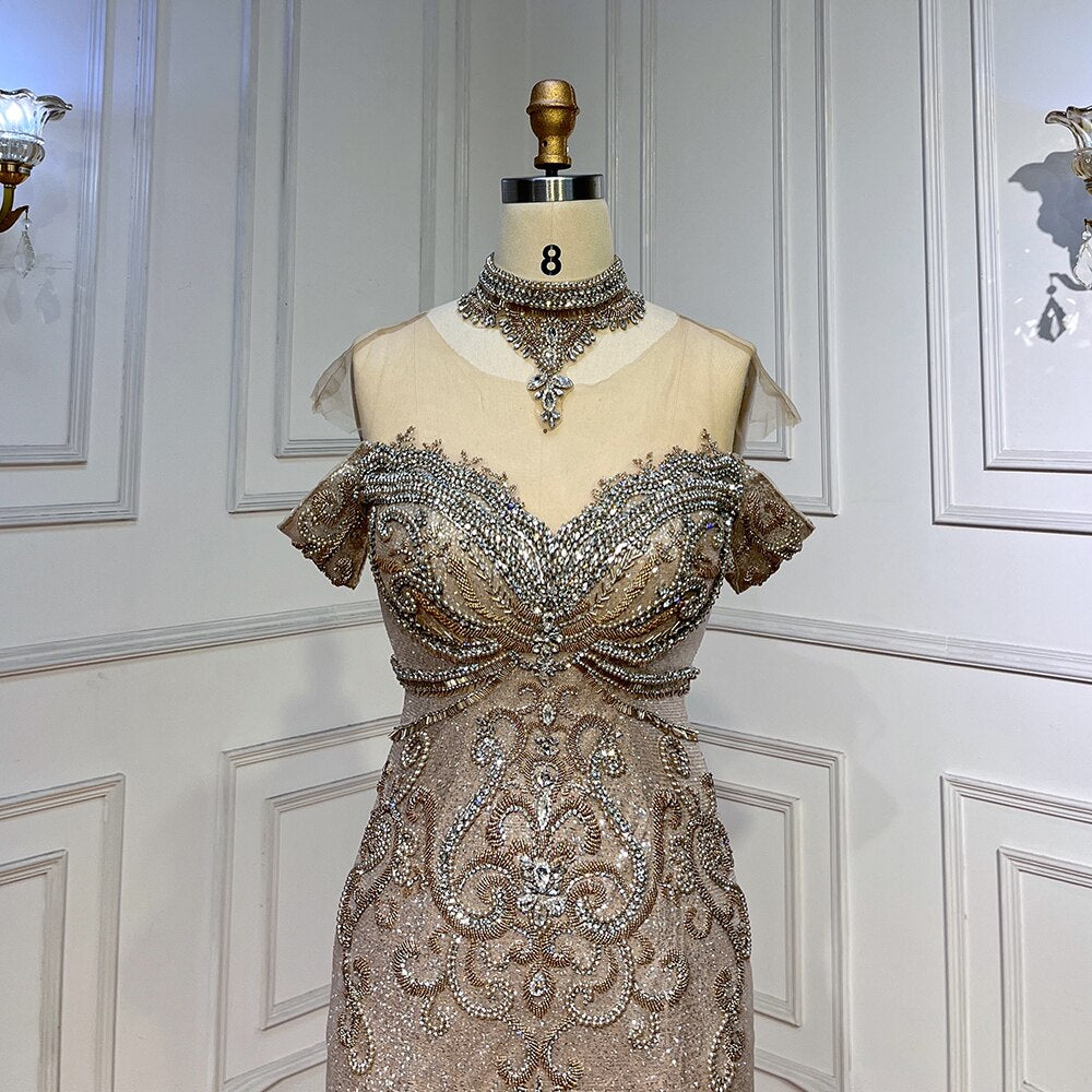Silber Meerjungfrau Luxus Abendkleider Kleider Perlen Perlen Elegante Für Frau Hochzeit Party LA71870 