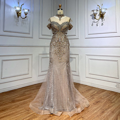 Silber Meerjungfrau Luxus Abendkleider Kleider Perlen Perlen Elegante Für Frau Hochzeit Party LA71870 
