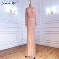 Vestidos de noche musulmanes de lujo plateados, estilo sirena, con borlas y abalorios, elegantes para mujer, para fiesta, LA71166 