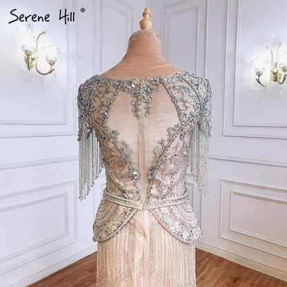 Silber Nude Cap Sleeves Abendkleider Kleider 2025 Meerjungfrau Perlen Luxus Elegante Für Frau Party LA71296 