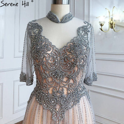 Silber Nude Luxus Abendkleider Kleider 2025 Perlen A-Linie Sexy Für Frau Hochzeit Party LA71186 