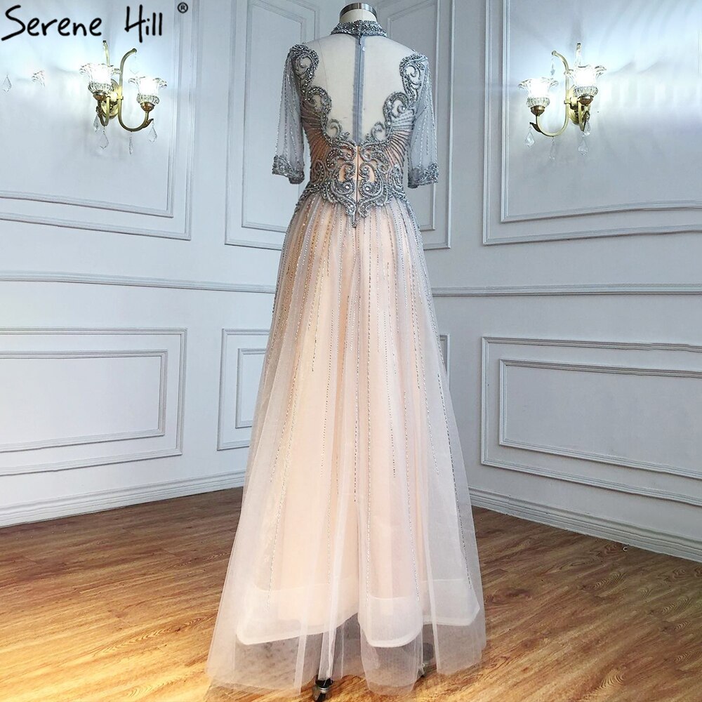 Silber Nude Luxus Abendkleider Kleider 2025 Perlen A-Linie Sexy Für Frau Hochzeit Party LA71186 