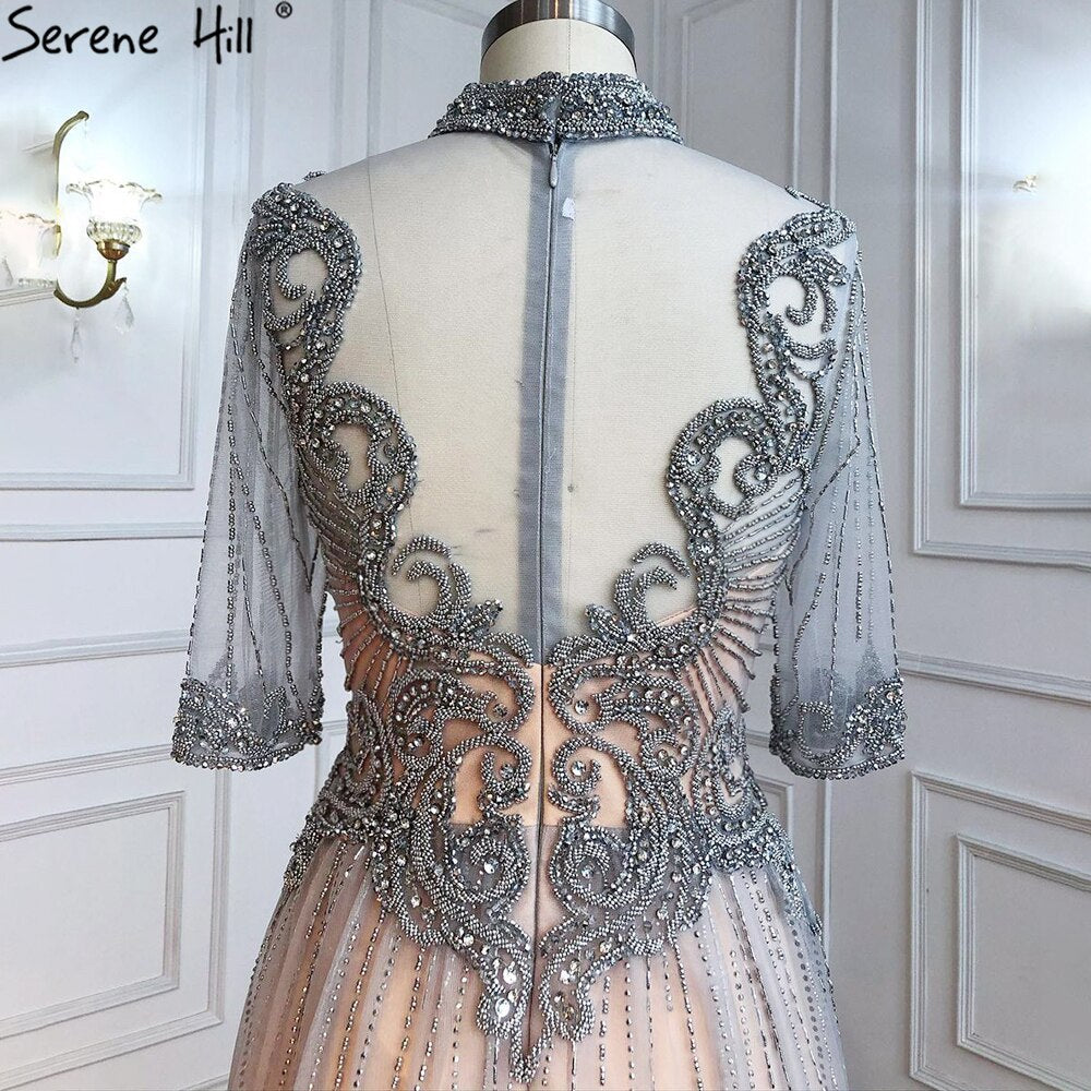 Silber Nude Luxus Abendkleider Kleider 2025 Perlen A-Linie Sexy Für Frau Hochzeit Party LA71186 