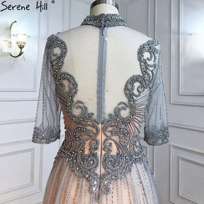 Silber Nude Luxus Abendkleider Kleider 2025 Perlen A-Linie Sexy Für Frau Hochzeit Party LA71186 