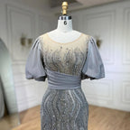 Silber Nude Luxus Meerjungfrau Perlen Abendkleider Kleider Puffärmeln Elegant Für Frauen Party LA70809 