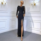 Vestido de noche elegante de sirena color plata nude con abertura alta y cuentas de lujo 2025 para mujer, fiesta LA70752L 