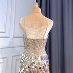 Silber Nude Spaghetti Strap Luxus Abendkleider Kleider 2025 Meerjungfrau Pailletten Perlen Elegante Für Frauen Party LA71666 
