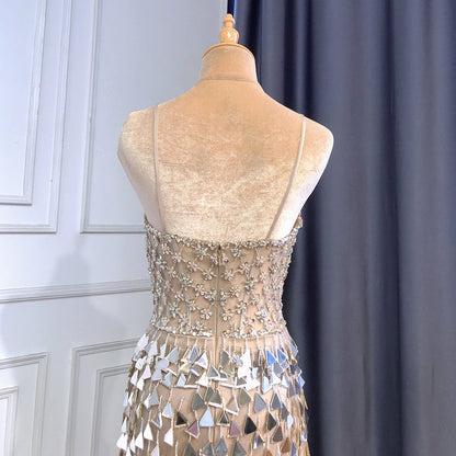 Silber Nude Spaghetti Strap Luxus Abendkleider Kleider 2025 Meerjungfrau Pailletten Perlen Elegante Für Frauen Party LA71666 