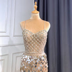 Silber Nude Spaghetti Strap Luxus Abendkleider Kleider 2025 Meerjungfrau Pailletten Perlen Elegante Für Frauen Party LA71666 