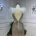 Silber Sexy High Split Tiefe Meerjungfrau Luxus Feder Perlen Abendkleider Kleider Für Frauen Hochzeit Party 2025 LA72011 