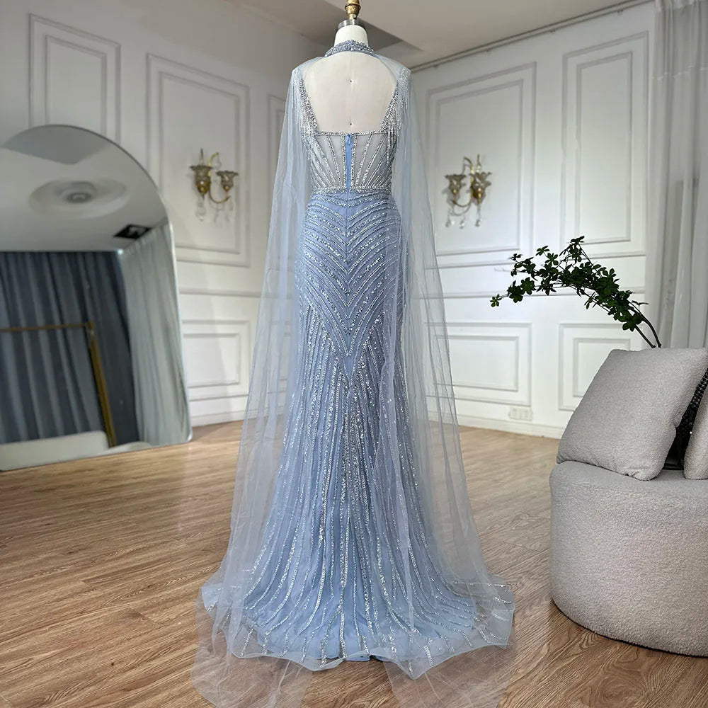 Spaghetti Strap Long Nude Mermaid  Beaded  Cape With Sleeves Evening Dresses Gowns 2025 LA72860