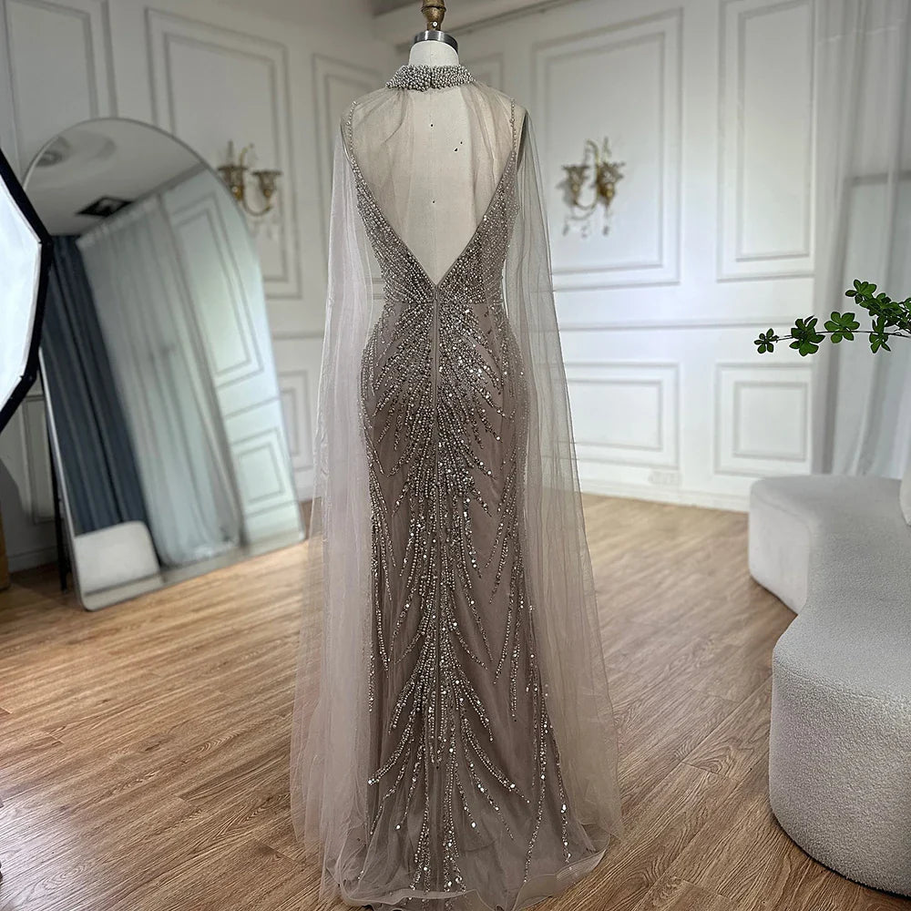 Vestido de noche de lujo con tirantes finos, estilo sirena, color caramelo y cuentas, para mujer, para fiesta 2025, LA72768 