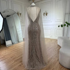 Vestido de noche de lujo con tirantes finos, estilo sirena, color caramelo y cuentas, para mujer, para fiesta 2025, LA72768 