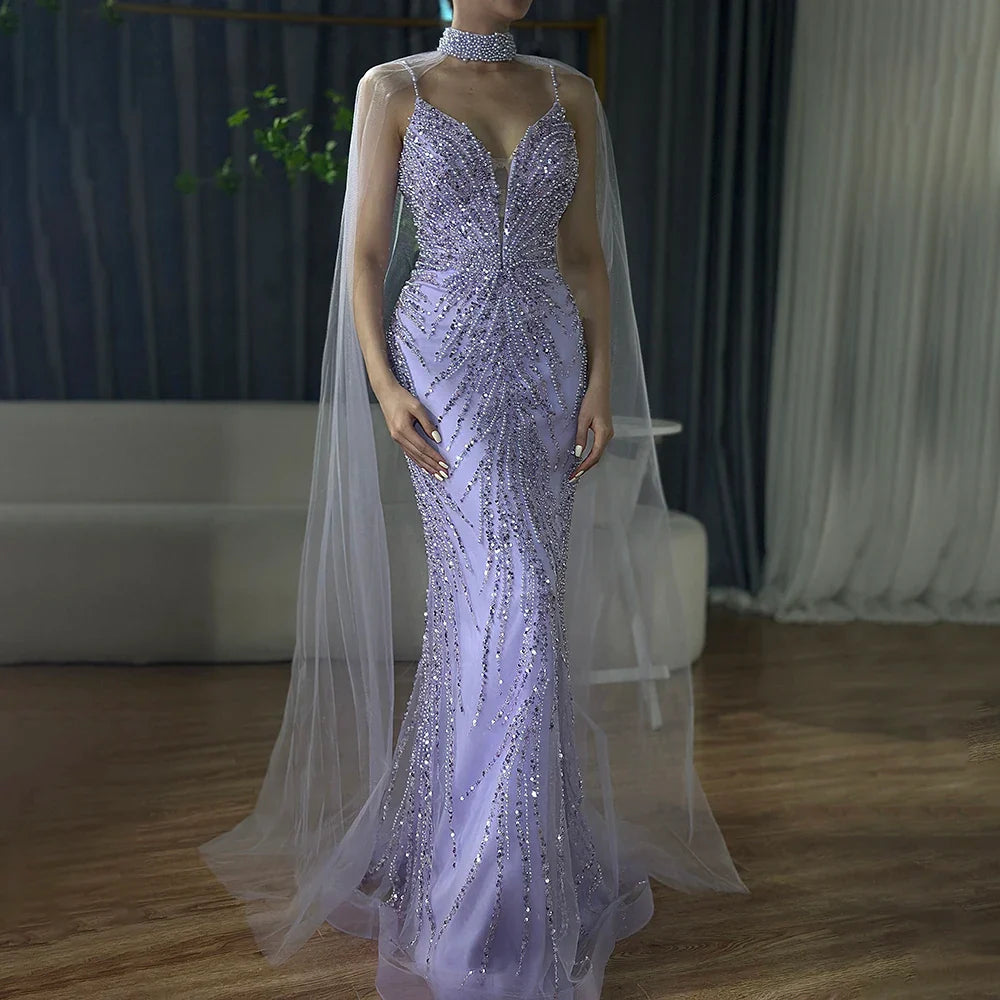Vestido de noche de lujo con tirantes finos, estilo sirena, color caramelo y cuentas, para mujer, para fiesta 2025, LA72768 