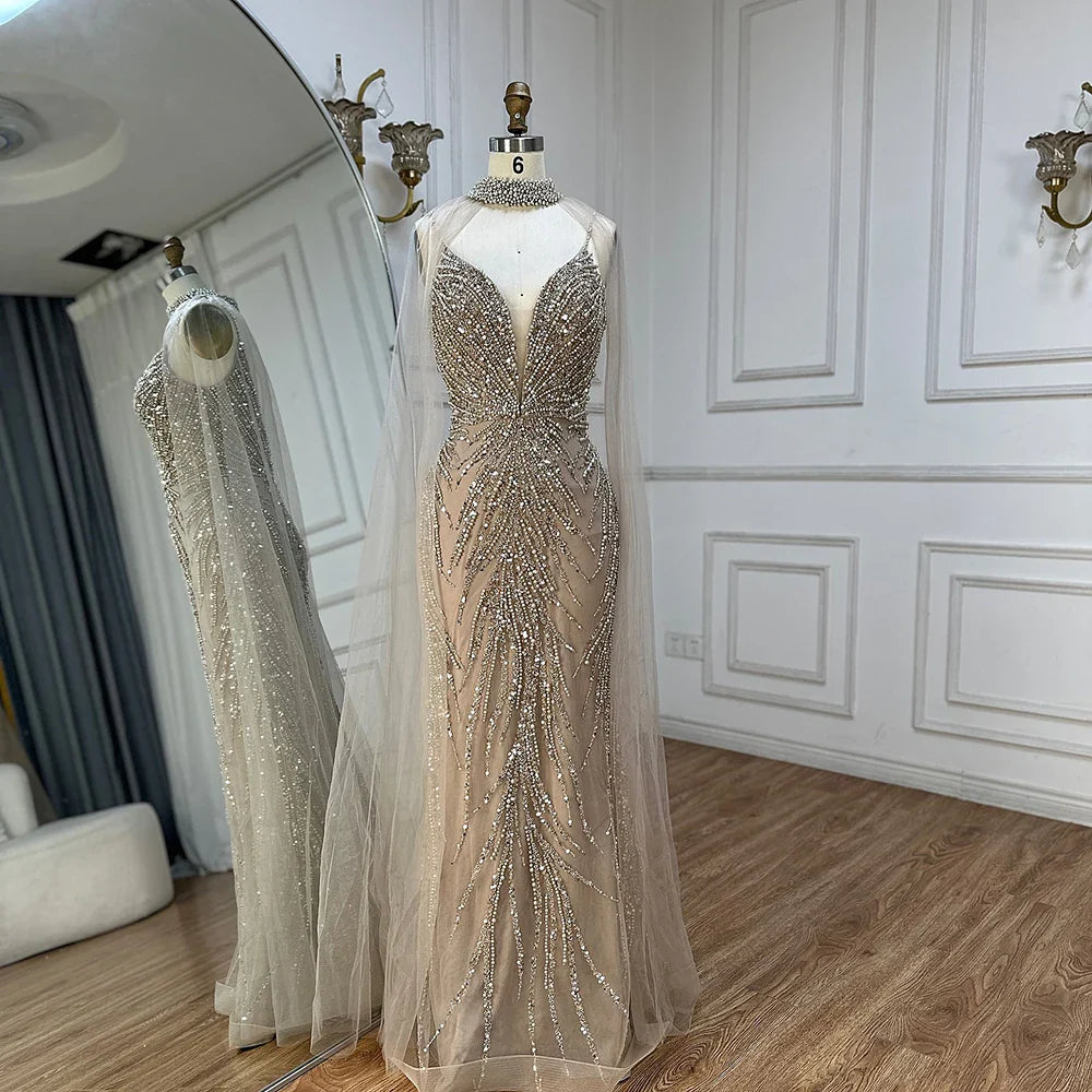 Vestido de noche de lujo con tirantes finos, estilo sirena, color caramelo y cuentas, para mujer, para fiesta 2025, LA72768 