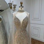Vestido de noche de lujo con tirantes finos, estilo sirena, color caramelo y cuentas, para mujer, para fiesta 2025, LA72768 