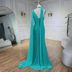 Turquoi Mermaid Evening Dresses Gowns 2025 High Split With Cape Sleeves Beaded For Women Wedding Party LA72101