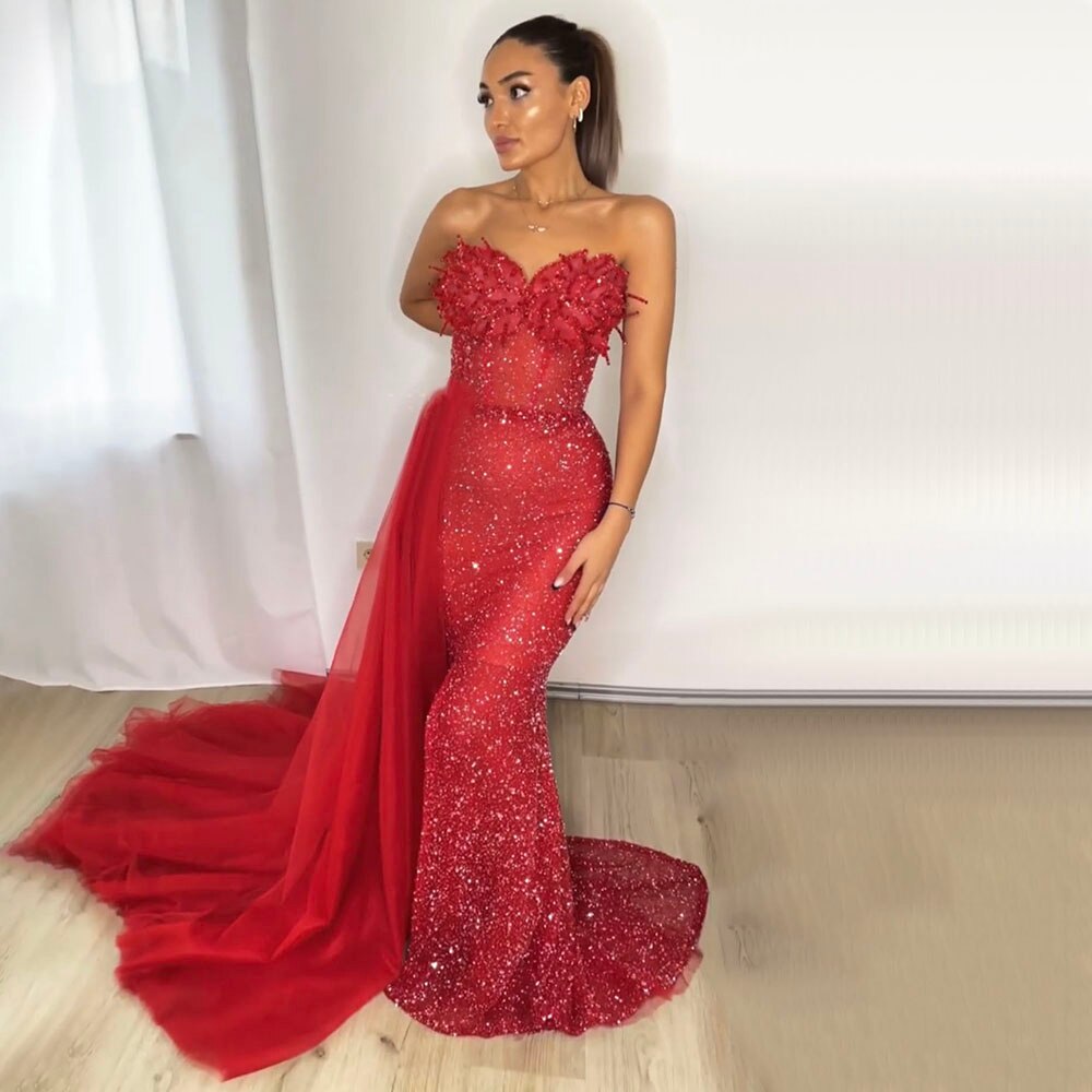 Turquoi Meerjungfrau Sexy Trägerlos Elegant Mit Rock Spitze Perlen Luxus Party Kleider Formale Frauen Abend 2025 LA71787 