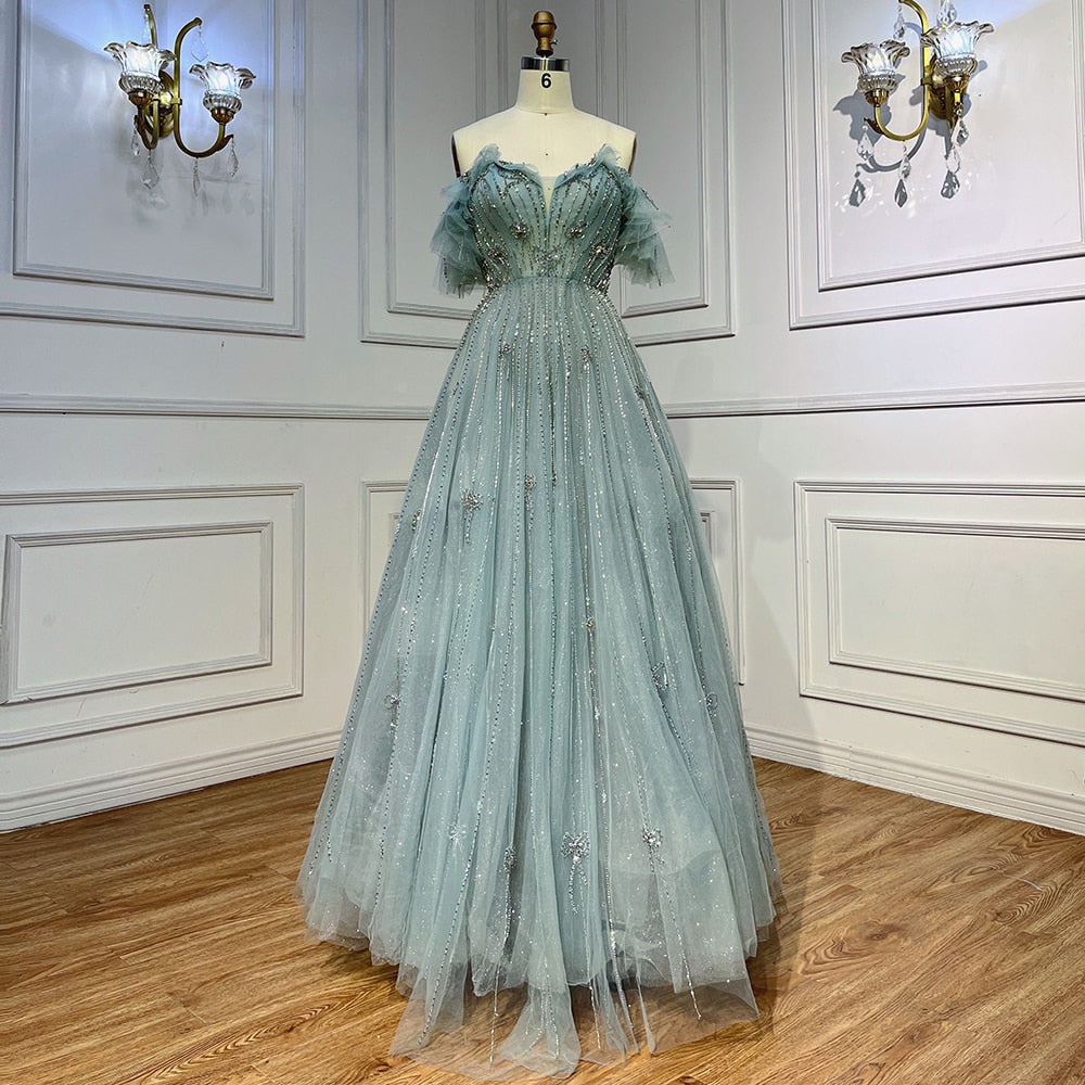 Türkis Arabisch A-Linie Für Hochzeit Lange Luxus 20253 Hand Made Perlen Formale Ballkleid Party Kleid LA72064 