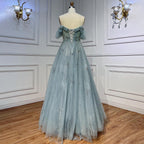 Türkis Arabisch A-Linie Für Hochzeit Lange Luxus 20253 Hand Made Perlen Formale Ballkleid Party Kleid LA72064 